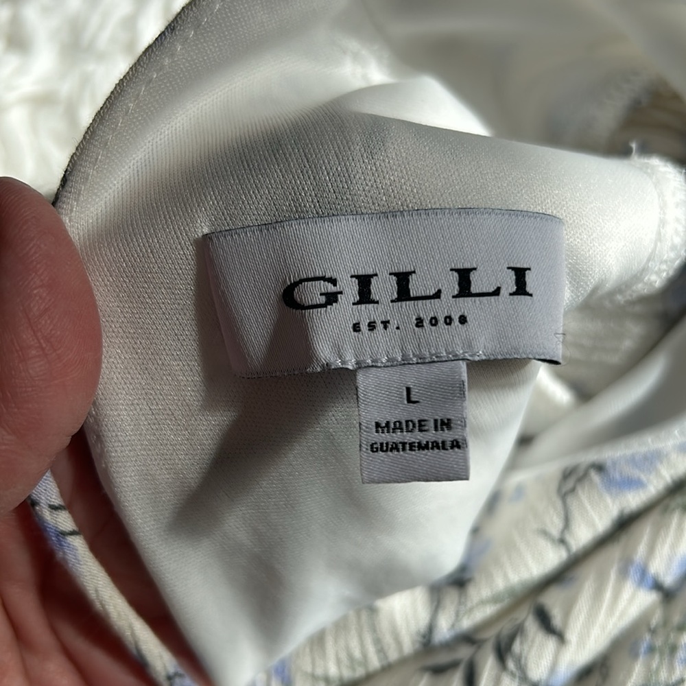 Gilli Off White Blue Floral Smocked Waist Dress - Picture 8 of 8